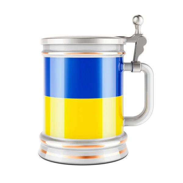 Пиво Українським Прапором Рендеринг Ізольований Білому Тлі — стокове фото