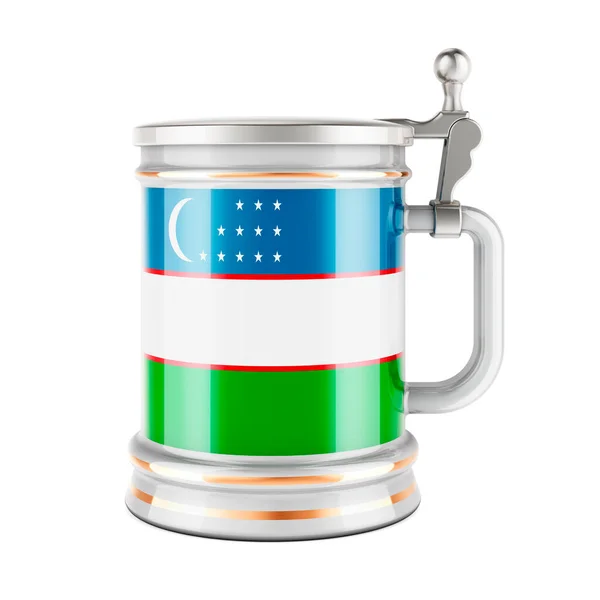 Caneca Cerveja Com Bandeira Uzbeque Renderização Isolada Fundo Branco — Fotografia de Stock