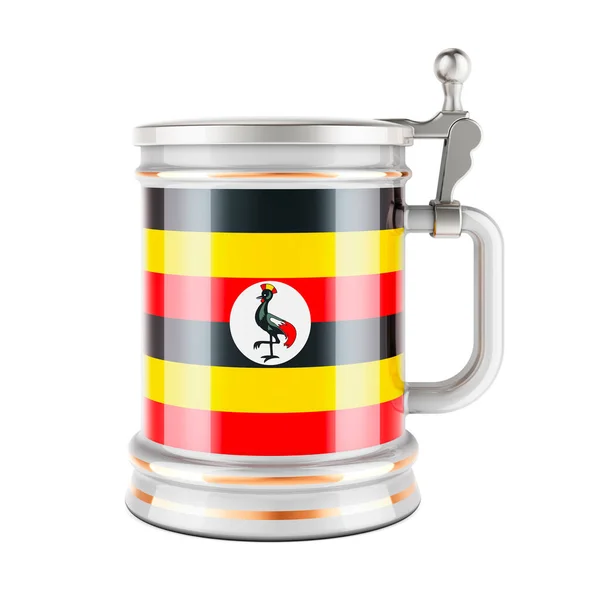 Beer Mug Ugandan Flag Rendering Isolated White Background — Stock Photo, Image