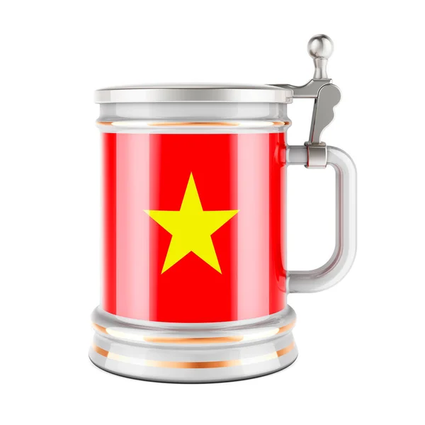 Пивная Кружка Вьетнамским Флагом Рендеринг Белом Фоне — стоковое фото