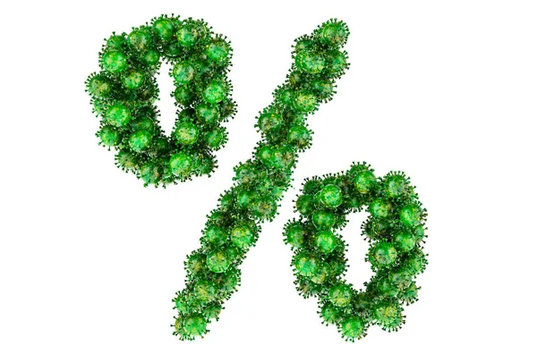 Percent Symbol Green Viruses Rendering Isolated White Background — Foto de Stock