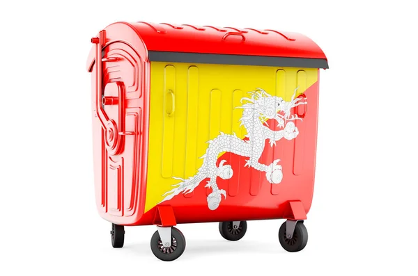 Garbage Container Bhutanese Flag Rendering Isolated White Background — Zdjęcie stockowe