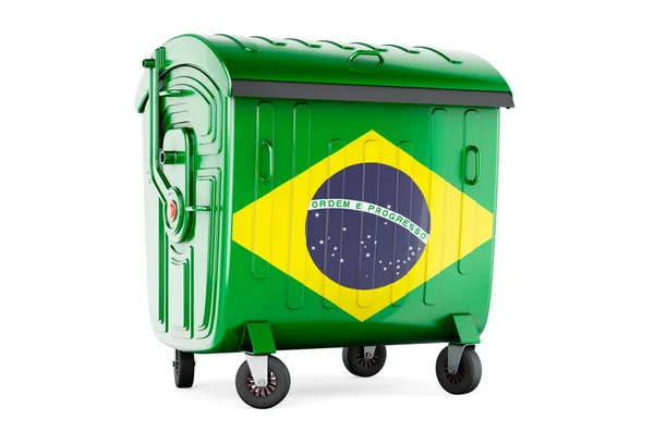 Garbage Container Brazilian Flag Rendering Isolated White Background — Stock fotografie