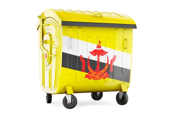 Garbage Container Bruneian Flag Rendering Isolated White Background — Foto Stock