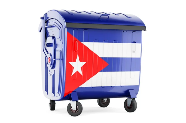 Vuilnisbak Met Cubaanse Vlag Weergave Geïsoleerd Witte Achtergrond — Stockfoto
