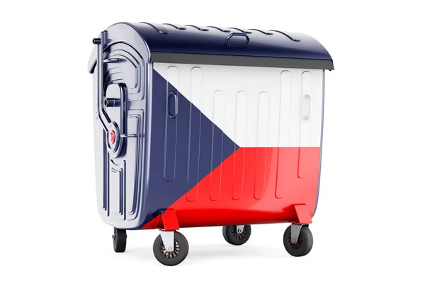 Garbage Container Czech Flag Rendering Isolated White Background — Zdjęcie stockowe