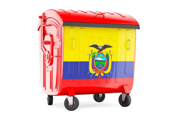 Garbage Container Ecuadorian Flag Rendering Isolated White Background — Stockfoto