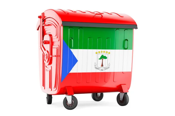 Garbage Container Equatoguinean Guinea Flag Rendering Isolated White Background — Zdjęcie stockowe
