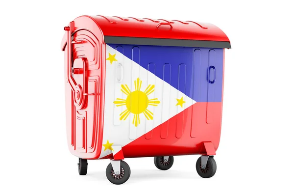 Garbage Container Filipino Flag Rendering Isolated White Background — Photo