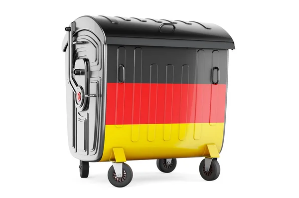 Müllcontainer Mit Deutscher Flagge Darstellung Isoliert Auf Weißem Hintergrund — Stockfoto