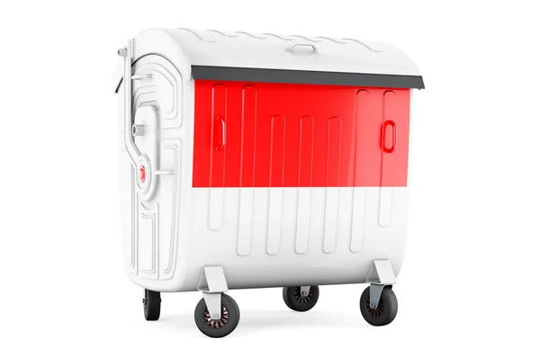 Garbage Container Indonesian Monacan Flag Rendering Isolated White Background — Zdjęcie stockowe