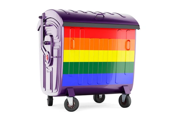 Garbage Container Lgbt Flag Rendering Isolated White Background — ストック写真