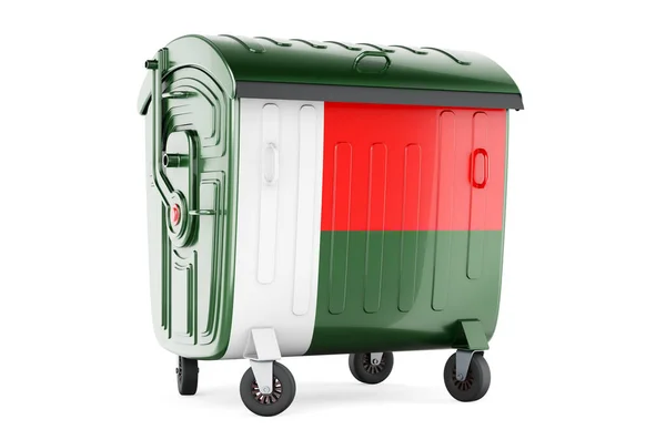 Garbage Container Madagascar Flag Rendering Isolated White Background — Foto de Stock