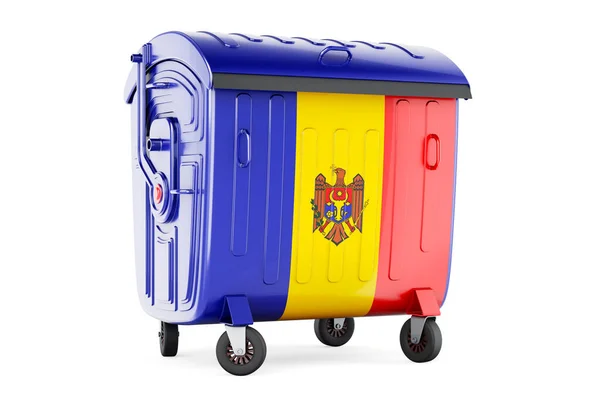 Pojemnik Śmieci Flagą Mołdawii Renderowanie Izolowane Białym Tle — Zdjęcie stockowe