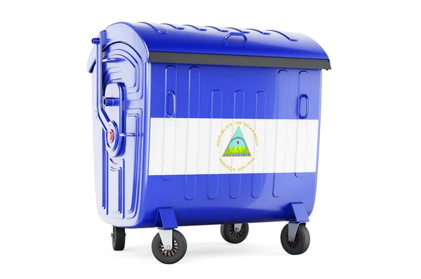 Garbage Container Nicaraguan Flag Rendering Isolated White Background — Fotografia de Stock