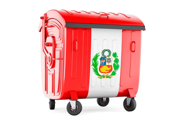 Garbage Container Peruvian Flag Rendering Isolated White Background — Zdjęcie stockowe