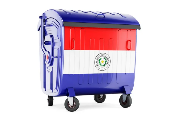 Garbage Container Paraguayan Flag Rendering Isolated White Background — ストック写真