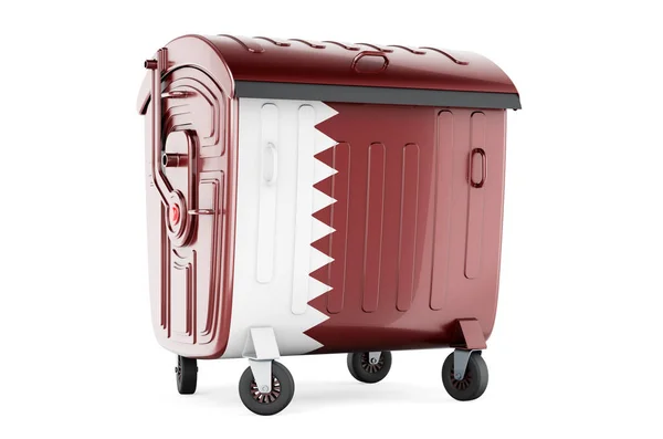 Garbage Container Qatari Flag Rendering Isolated White Background — Foto de Stock