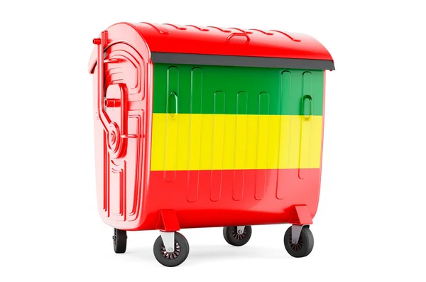 Garbage Container Rastafarian Flag Rendering Isolated White Background — Zdjęcie stockowe