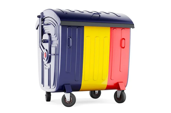 Garbage Container Romanian Flag Rendering Isolated White Background — Fotografia de Stock