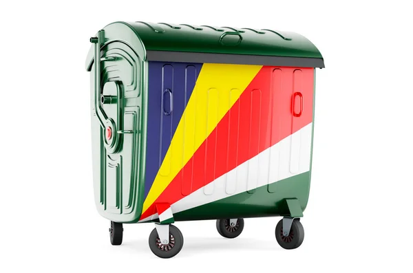 Garbage Container Seychelloise Flag Rendering Isolated White Background — Foto de Stock