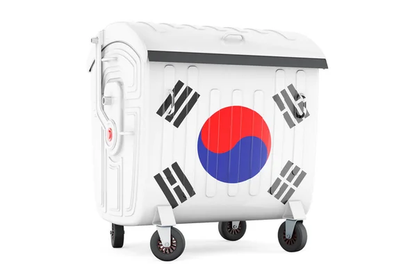 Garbage Container South Korean Flag Rendering Isolated White Background — Stock Photo, Image