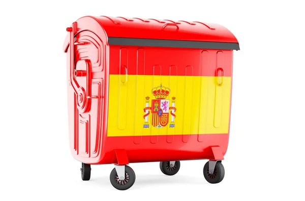 Garbage Container Spanish Flag Rendering Isolated White Background — Stockfoto