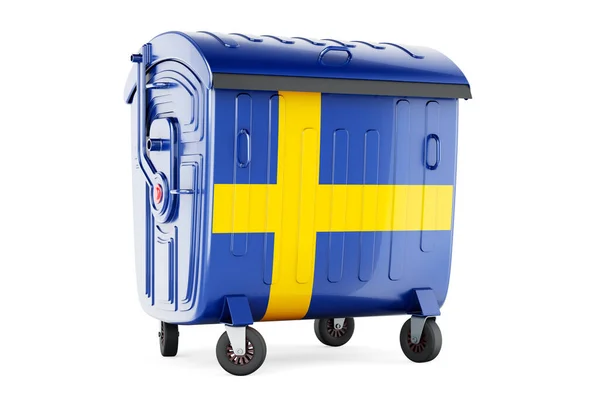 Garbage Container Swedish Flag Rendering Isolated White Background — 图库照片