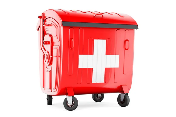 Garbage Container Swiss Flag Rendering Isolated White Background — Stockfoto