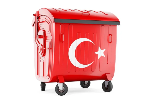 Garbage Container Turkish Flag Rendering Isolated White Background — Photo