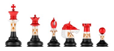 Mısır bayrağı taşıyan satranç figürleri, beyaz arkaplanda 3 boyutlu görüntüleme  