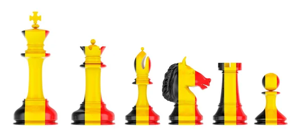 Chess Figures Belgian Flag Rendering Isolated White Background — Stockfoto