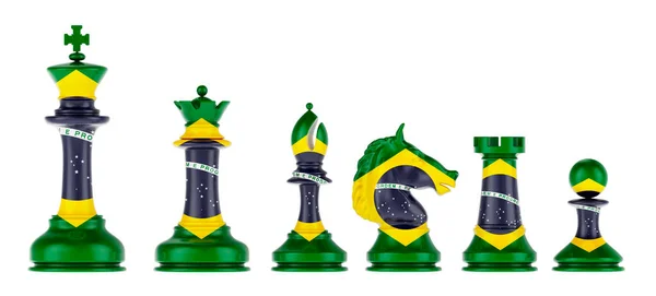 Chess Figures Brazilian Flag Rendering Isolated White Background — Stock fotografie