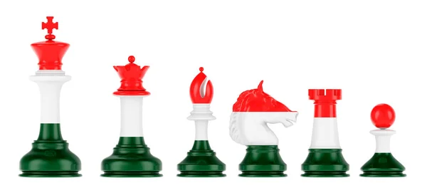 Chess Figures Hungarian Flag Rendering Isolated White Background — Stockfoto