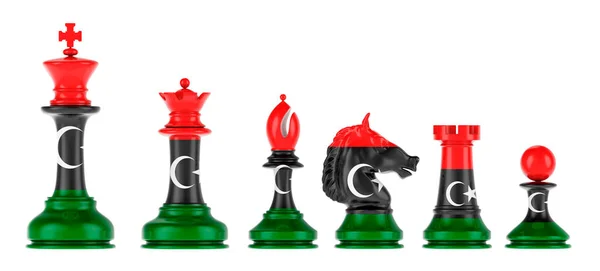 Chess Figures Libyan Flag Rendering Isolated White Background — Foto de Stock