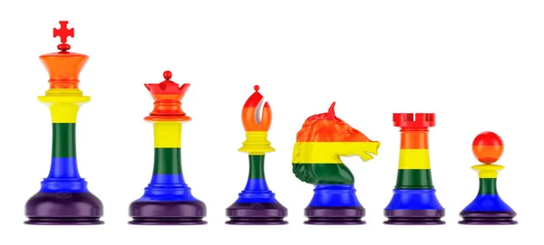 Chess Figures Lgbt Flag Rendering Isolated White Background — ストック写真