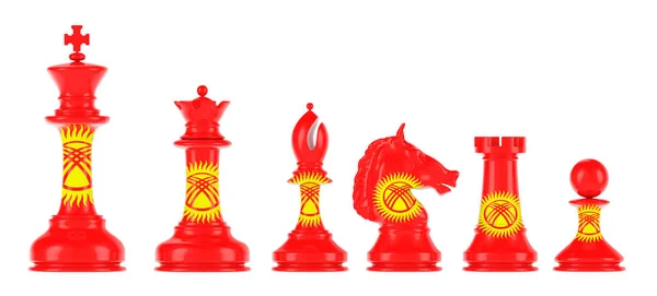 Шахові Фігури Киргизьким Прапором Рендеринг Ізольований Білому Тлі — стокове фото