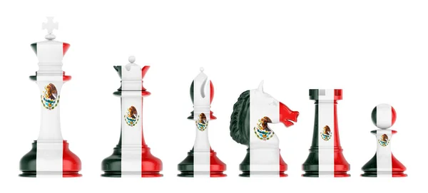 Chess Figures Mexican Flag Rendering Isolated White Background — Stockfoto