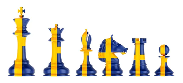Chess Figures Swedish Flag Rendering Isolated White Background — ストック写真