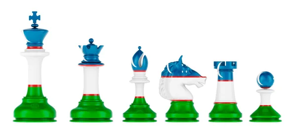 Chess Figures Uzbek Flag Rendering Isolated White Background —  Fotos de Stock