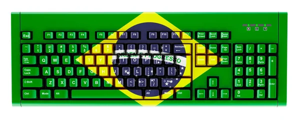 Brazilian Flag Painted Computer Keyboard Rendering Isolated White Background — Stock fotografie