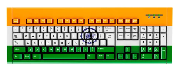 Indian Flag Painted Computer Keyboard Rendering Isolated White Background — Stock Photo, Image