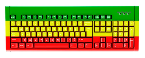 Rastafarian Flag Painted Computer Keyboard Rendering Isolated White Background — Stock Photo, Image
