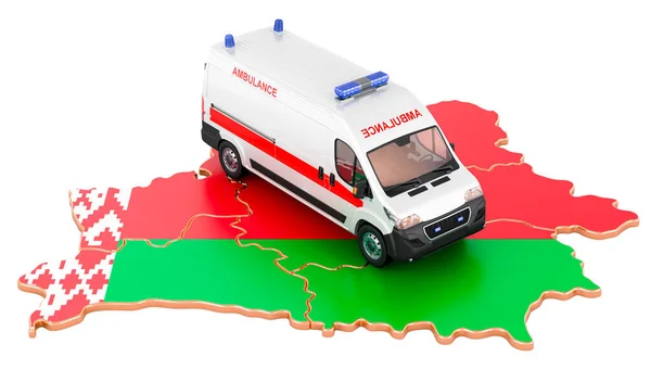Serviços Médicos Emergência Bielorrússia Uma Carrinha Ambulância Mapa Bielorrusso Renderização — Fotografia de Stock