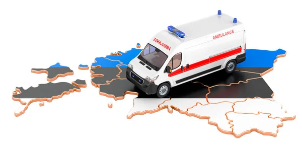 Servicios Médicos Emergencia Estonia Ambulance Van Mapa Estonia Representación Aislada — Foto de Stock