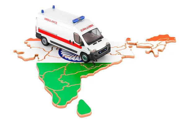 Emergency Medical Services India Ambulance Van Indian Map Rendering Isolated — Foto Stock