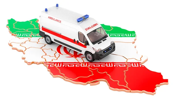 Servizi Medici Emergenza Iran Furgone Dell Ambulanza Sulla Mappa Iraniana — Foto Stock