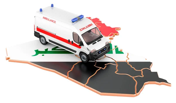 Serviços Médicos Emergência Iraque Uma Carrinha Ambulância Mapa Iraquiano Renderização — Fotografia de Stock
