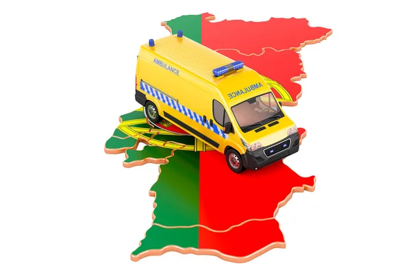 Serviços Médicos Emergência Portugal Uma Carrinha Ambulância Mapa Português Renderização — Fotografia de Stock