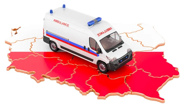 Medizinische Notdienste Polen Rettungswagen Auf Der Polnischen Landkarte Rendering Isoliert — Stockfoto